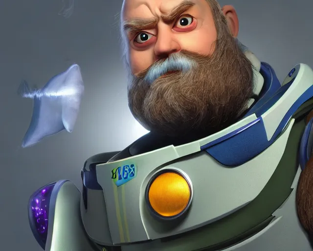 Image similar to buzz light - year is dumbledore, character art, by various concept artists, redshift render, hyperrealistic face, photorealistic render