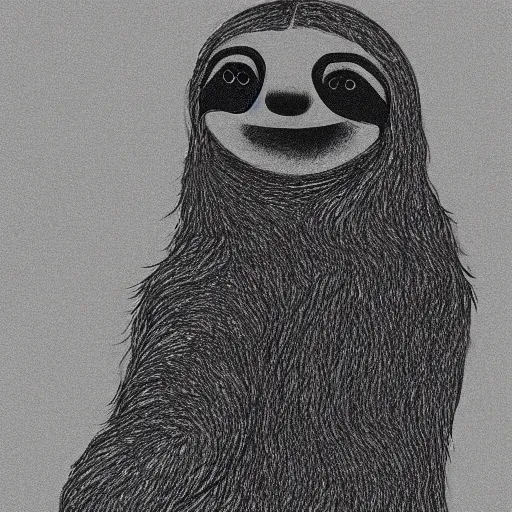 Prompt: sloth stoned afff, noir animation, drawing, contrast shadows