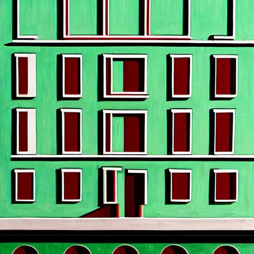 Image similar to a real concrete building with anthropomorphic qualities. a painting of sceptile by ricardo bofill. one building that reminds me of a green lizart with a red mouth. clearly a building. realistic, photograph, award winning, high wuality, high definition, contest winner, gorgeous.