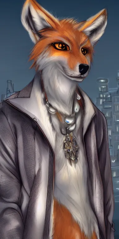 Image similar to gorgeous stylish anthro werefox in the city, fursona furry art commission, hibbary, photorealistic, furaffinity