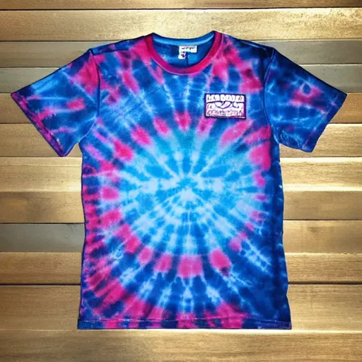 Image similar to A tie-dyed t-shirt with a Kirkland logo