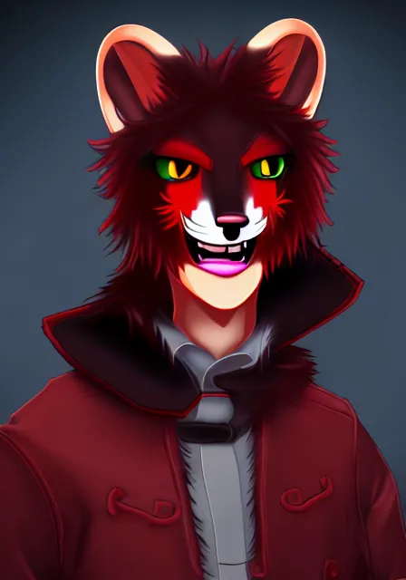 Image similar to furry - male - red - black - weasel - necromancer - fursona uhd ue 5 visual novel pc game expressions