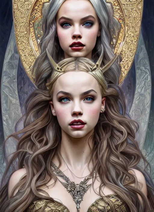 Prompt: ultra realistic illustration, a stunningly beautiful greek gothic goddess of chaos played by jordyn jones and dove cameron and margot robbie and taylor swift and megan fox and adriana lima, intricate, elegant, highly detailed, digital painting, artstation, concept art, smooth, sharp focus, illustration, art by artgerm and greg rutkowski and alphonse mucha, cyborg