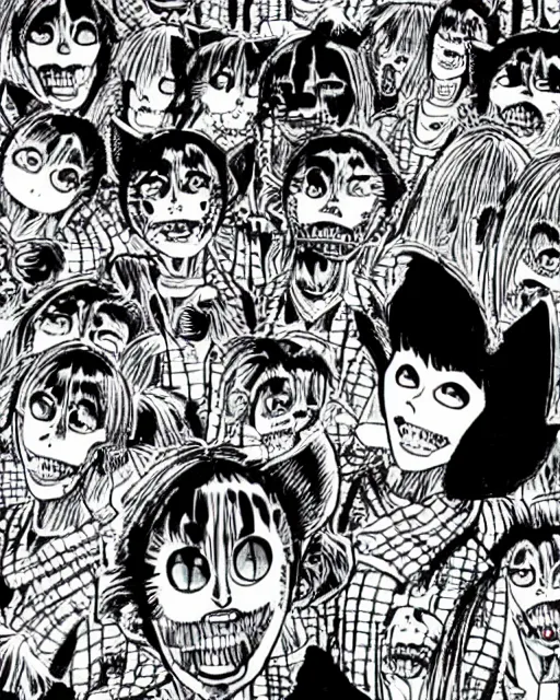 Image similar to junji ito's, 'huge black cat', manga, panel