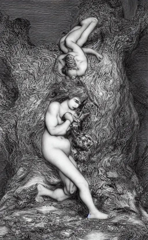 Prompt: a psychedelic sculpture of a kawaii catgirl by gustave doré