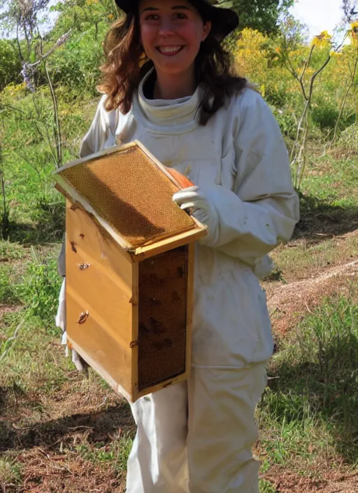 Prompt: beautiful woman beekeeper