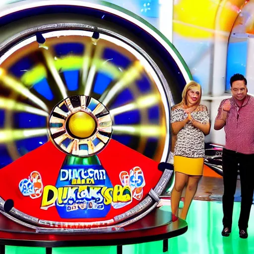 Image similar to ! dream tv show contestant winning a duck on tv show wheel or no wheel