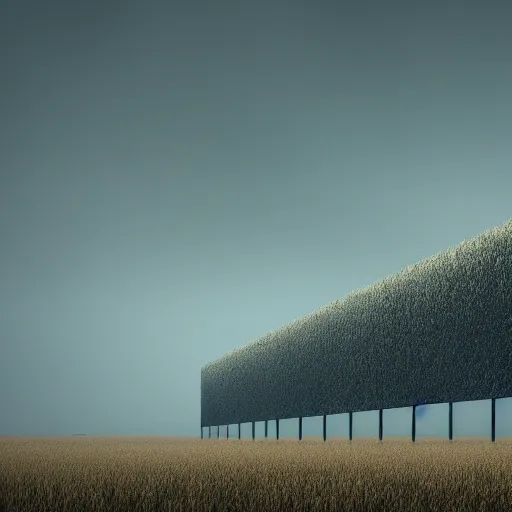 Prompt: an endless very tall wall, in a field, birds, dystopian, grim, dark, full frame camera, 1 9 9 0 s, award - winning photograph, octane render, 4 k