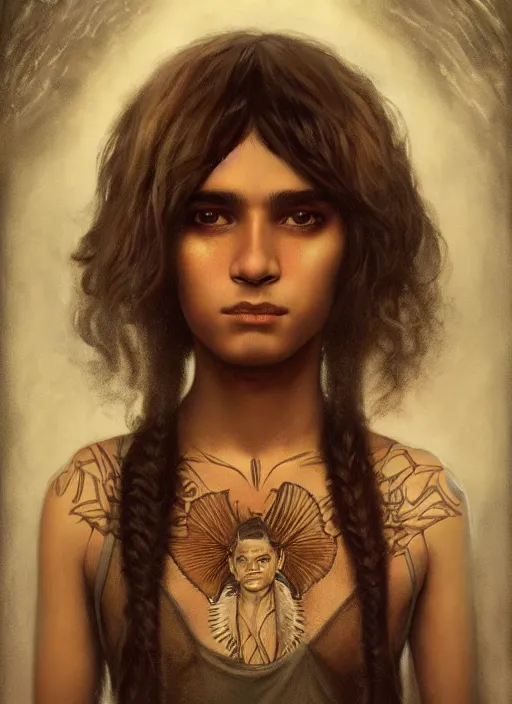 Image similar to a magical portrait of a salvadoran ms - 1 3 gang member with beautiful brown eyes, art by manuel sanjulian and tom bagshaw