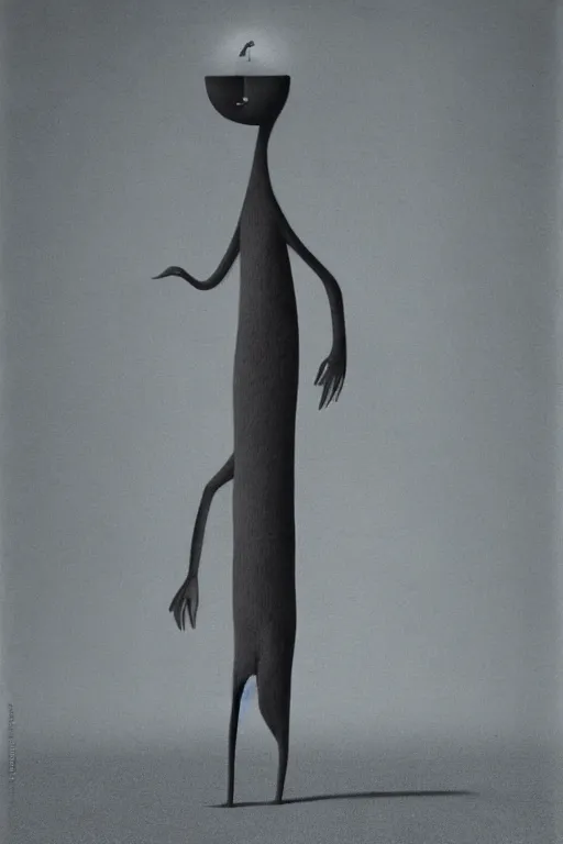 Image similar to significantly tall skinny monster with very long legs, curved in shape, by gertrude abercrombie, tomma abst, christopher balaskas