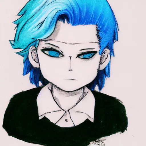 Prompt: boy with white hair and blue highlights, drawn by Fungzau