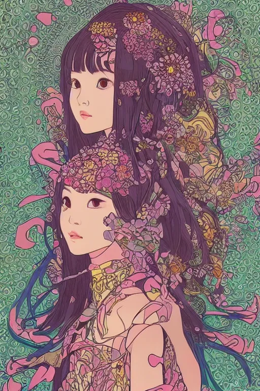 Image similar to beautiful lisa blackpink cyborg portrait girl female illustration detailed patterns art of thai traditional dress, flower pop art, floral splash painting, art by geof darrow, ashley wood, alphonse mucha, makoto shinkai