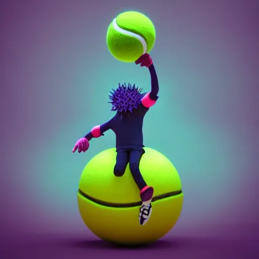 Image similar to a tennis ball monster , colorful, digital art, fantasy, magic, trending on artstation, ultra detailed, professional 3D render by Beeple