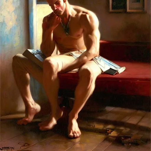 Image similar to cam gigandet types on his laptop, painting by gaston bussiere, craig mullins, j. c. leyendecker, tom of finland