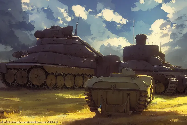 Image similar to a church built on top of a tank. in an open field. key visual, conceptart, ambient lighting, highly detailed, digital painting, artstation, concept art, sharp focus, by makoto shinkai and akihiko yoshida and greg manchess