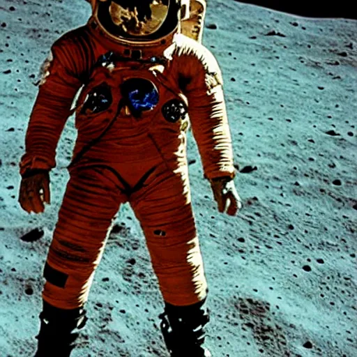 Image similar to detailed photo of an astronaut wearing an early diving suit, holding an electric guitar/electric guitar on the moon. old diving suit pictures. old diving suit. early diving suit. old diving suit photos. detailed