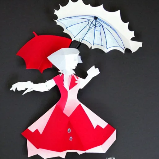 Prompt: cut paper sculpture of mary poppins