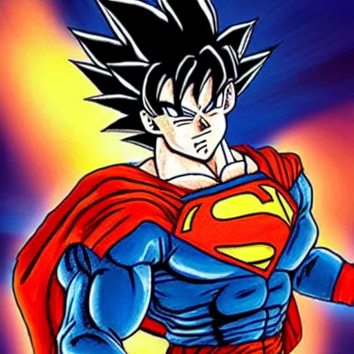 Prompt: realistic goku from dragon ball as henry cavill superman