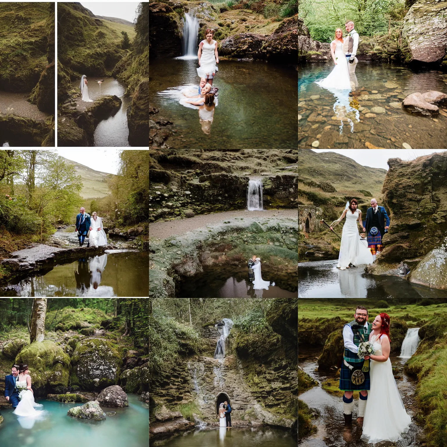 Prompt: scotland fairy pool wedding