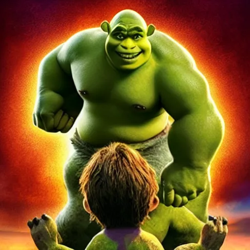 Image similar to Shrek VS the incredible hulk movie poster