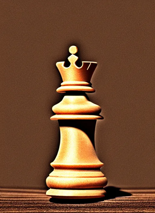 Image similar to ( queen chess piece chiseled from oak, sharp focus, photorealism, soft diffuse autumn lights, some sun light ray, dark room wall, canon 5 d 5 0 mm lens