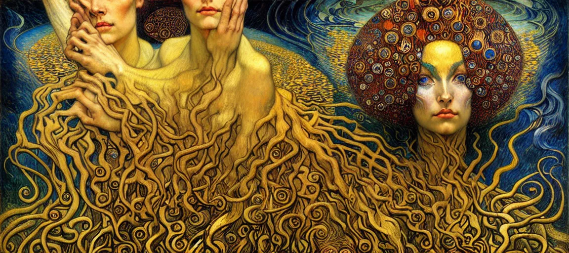 Image similar to Divine Chaos Engine by Karol Bak, Jean Delville, William Blake, Gustav Klimt, and Vincent Van Gogh, symbolist, visionary