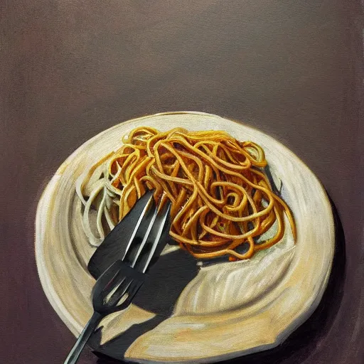 Image similar to an spaguetti eating forks, digital art