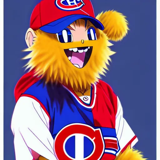 Image similar to anime Portrait of Youppi the Habs Montreal Canadiens Mascot as a very cute powerful and friendly pokemon, highly detailed anime, high evolution, 1990s, legendary, smooth, sharp focus, dynamic lighting, intricate, trending on ArtStation, illustration pokemon, art by WLOP