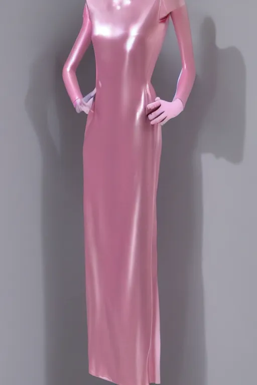 Prompt: A mannequin wearing a softpink,satinmodulation, satin clothing