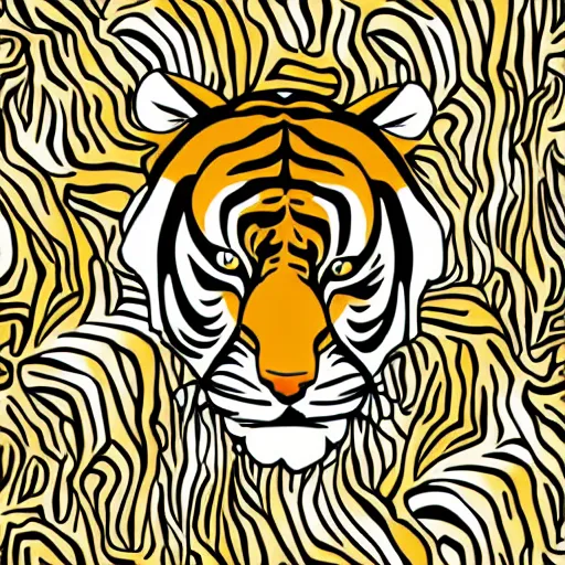 Image similar to “cute tiger animal character, cartoon color ink drawing vector illustration, 2d photorealistic flat pixar style, wide angle view, isolated on white background”