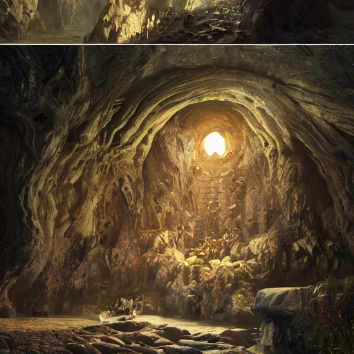 Image similar to the cave of wonders, au naturel, hyper detailed, digital art, trending in artstation, cinematic lighting, studio quality, smooth render, unreal engine 5 rendered, octane rendered, art style by klimt and nixeu and ian sprigger and wlop and krenz cushart