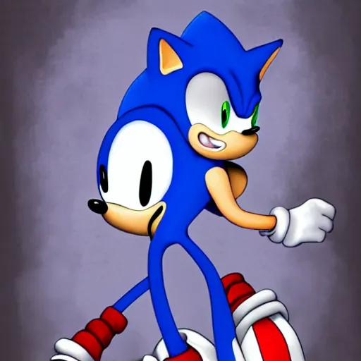 Image similar to sonic, horror, creepy, dark