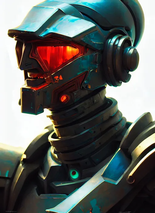 Prompt: dynamic medium shot painted portrait, cyberpunk armor, cool metallic colours, laughing, sharp smooth details, caustics, unreal engine, matte painting concept art, fanart artstation by kevin christian muljadi and entei ryu and oldgun - k and jesper ejsing and rhads and lois van baarle and ilya kuvshinov and rossdraws