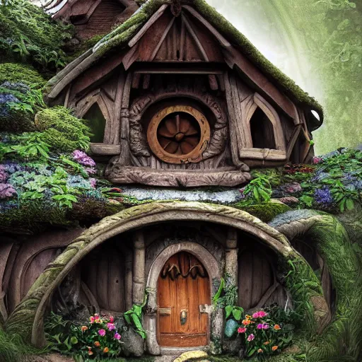 Image similar to a wise old troll inside a medieval hobbit house, ornate, beautiful, atmosphere, vibe, flowers, concept art illustration, color page, 4 k, tone mapping, doll, akihiko yoshida, james jean, andrei riabovitchev, marc simonetti, yoshitaka amano, digital illustration, greg rutowski, volumetric lighting, sunbeams, particles