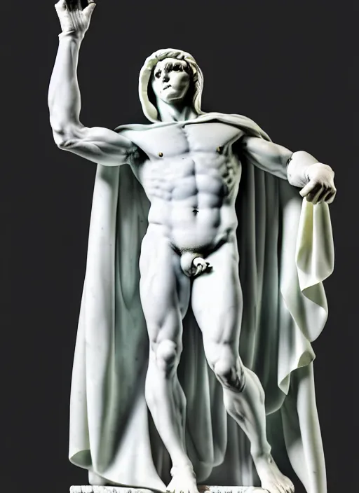 Image similar to moon knight as marble statue by michelangelo, high lights, 4 k, high detailed photography, 5 0 mm lens, depth of field, cinematic