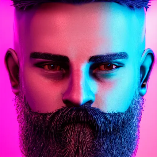 Image similar to an extreme close - up portrait of a neon glowing human beard, photographic filter, unreal engine 5, realistic, hyperdetailed, 8 k, cinematic, volumetric lighting, very realistic effect, hd, hdr, 4 k, sharp focus, octane render, ultra detailed, high resolution, trending on artstation in the style of albert dros glowing rich colors powerful imagery