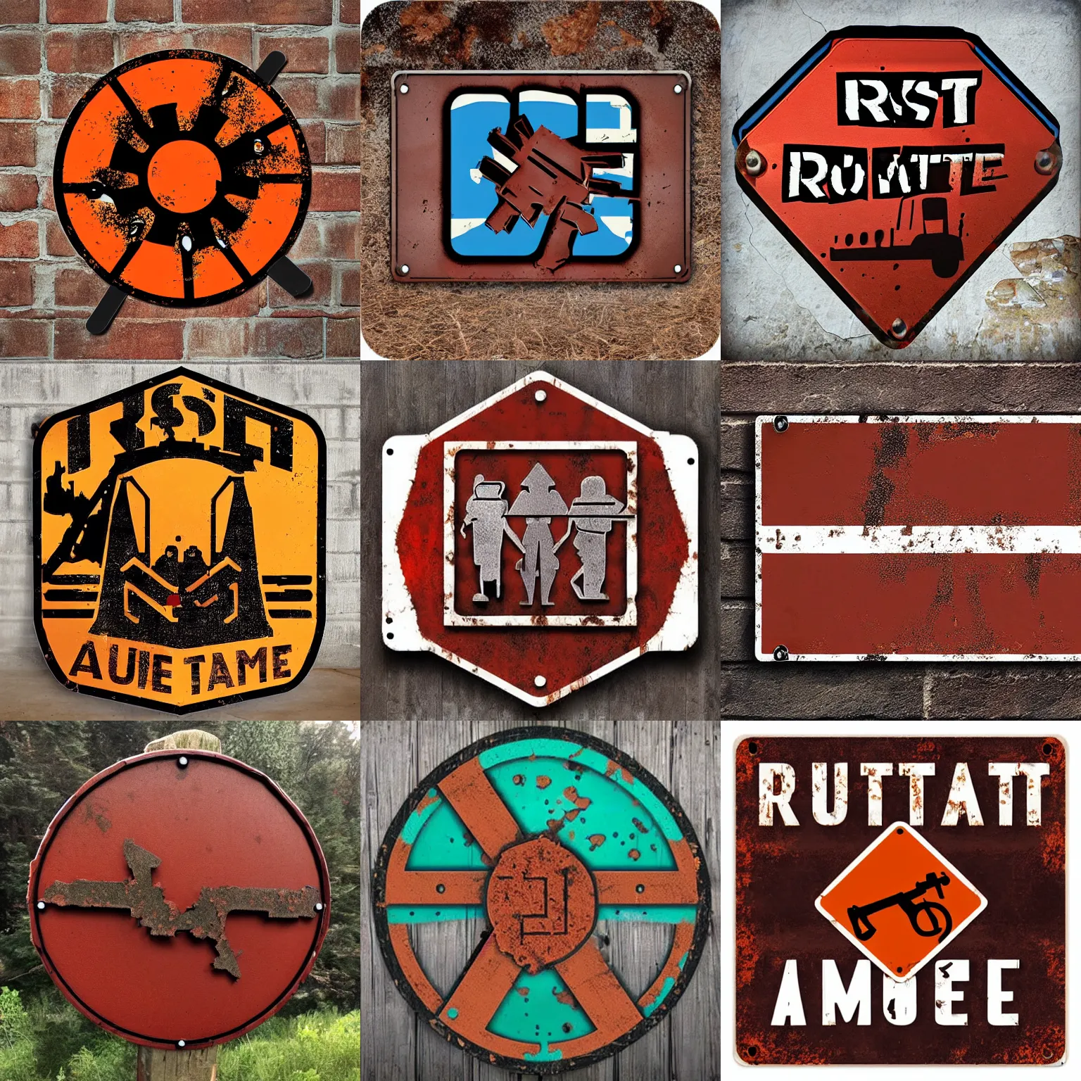 Prompt: rust game road sign armor