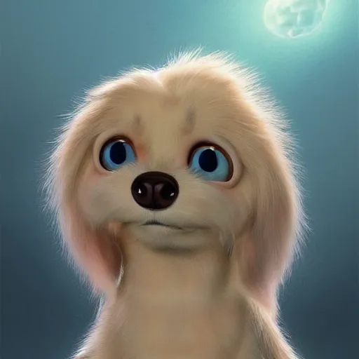 Prompt: cutie fluffy creature dog, digital art, 3 d, octave render, masterpiece, mega detailed, pixar, disney, vivid illustration, cartoon, fantasy, by george stubbs, artgerm, in the style of ghibli kazuo oga, pastel fur