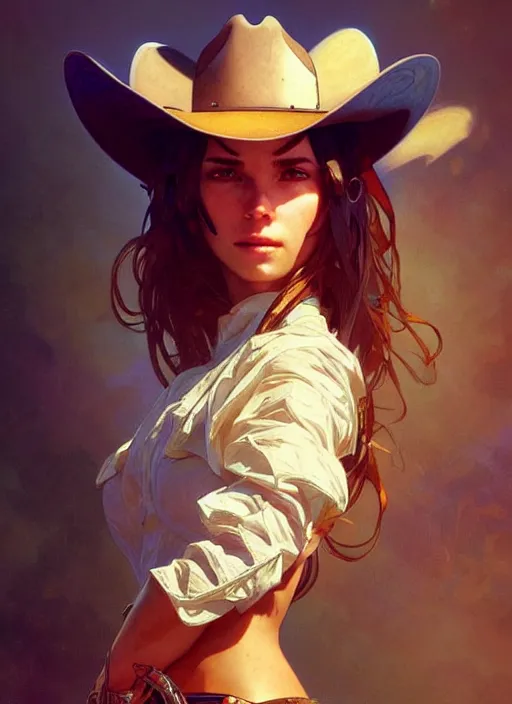 Image similar to cowboy dream, sci - fi, stunning, intricate, elegant. highly detailed, digital painting. artstation. smooth. sharp focus. illustration. art by artgerm and greg rutkowski and alphonse mucha