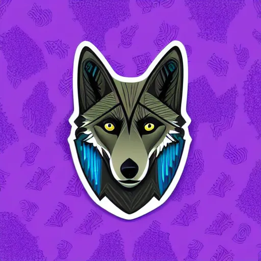 Image similar to coat of arms depicting a black wolf with blue eyes on purple background, art by ori toor, sticker, colourful, illustration, highly detailed, simple, smooth and clean vector curves, no jagged lines, vector art, smooth