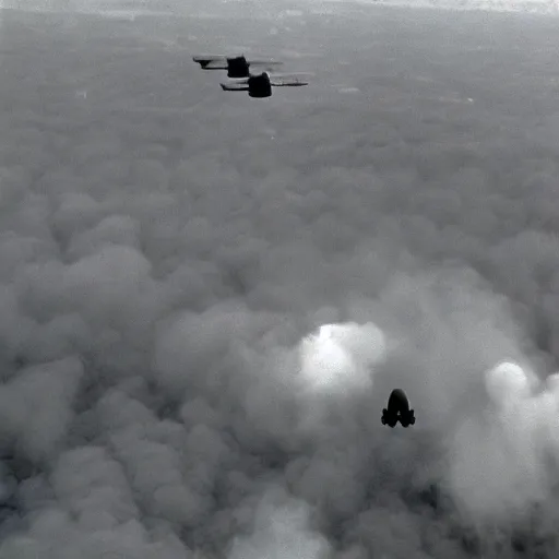 Image similar to realistic b - 5 2 dropping bombs in vietnam