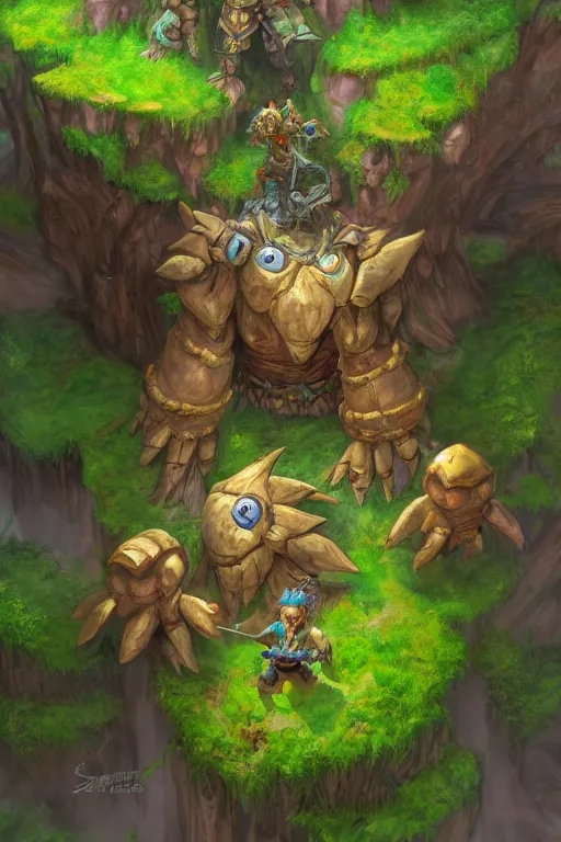 Image similar to zelda fantasy art giant golem troll wood rock greeble gemstone, global illumination ray tracing hdr fanart arstation by sung choi and eric pfeiffer and gabriel garza and casper konefal