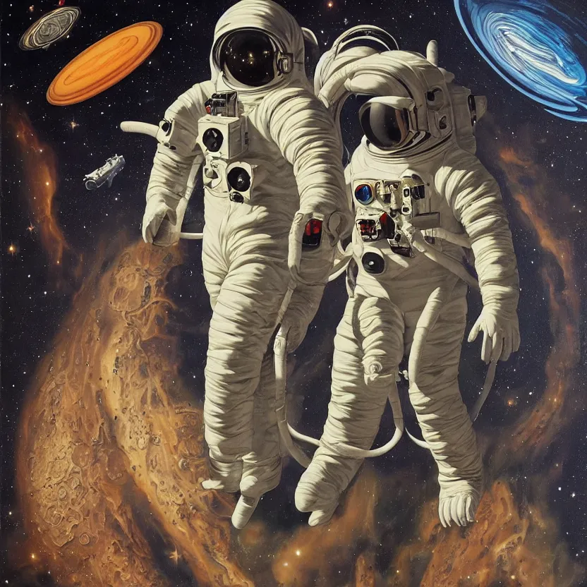 Image similar to anatomy of an astronaut. pulp sci - fi art for omni magazine. high contrast. baroque period, oil on canvas. renaissance masterpiece. trending on artstation. retrofuturism.