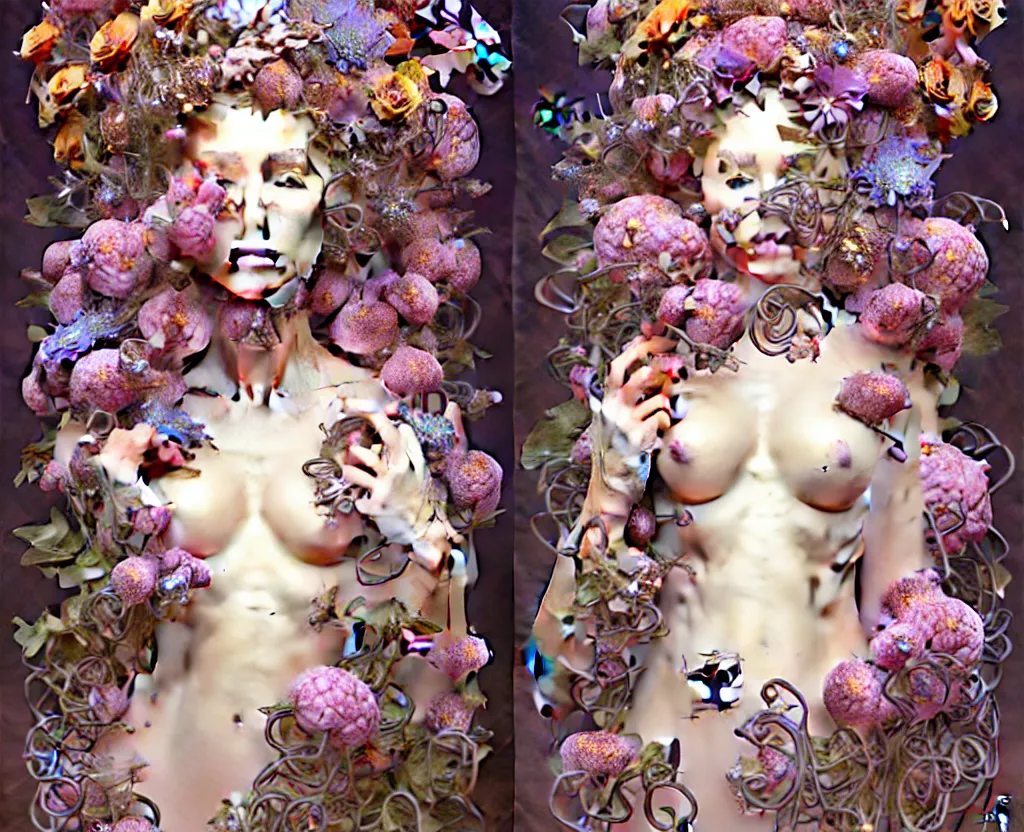 Image similar to flowers flowers flowers, ultra realistic, intricate details, the fifth element artifacts, highly detailed by peter mohrbacher, hajime sorayama, wayne barlowe, boris vallejo, aaron horkey, gaston bussiere, craig mullins alphonse mucha, art nouveau curves swirls and spirals, flying white doves flowers pearls beads crystals jewelry goldchains scattered