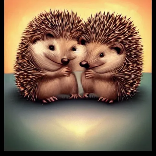 Prompt: two cute adorable hedgehogs, sitting together on a couch, romantic, shy hedgehog, blushing, waving, smiling, cute, hedgehog, by cyril rolando