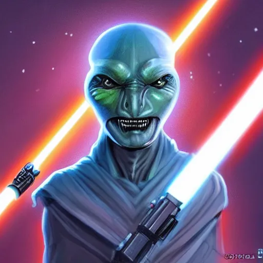 Prompt: concept art for a new star wars alien character wearing robes, detailed portrait, digital art