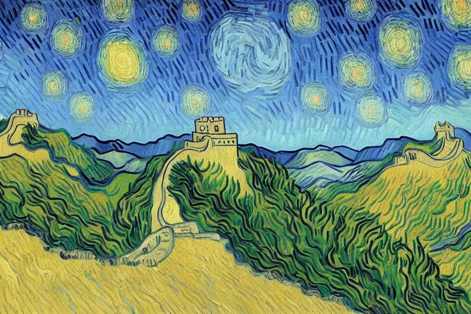 Prompt: the great wall, van gogh.