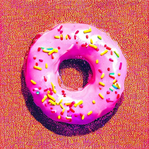 Image similar to strawberry frosted donut with sprinkles, pop art, album cover, shadow,