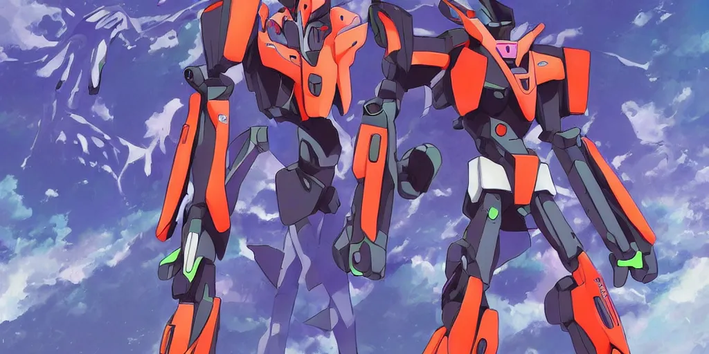 Prompt: the anime neon genesis evangelion mech suit , digital art, art station, tredning on art station, anime, colorful art