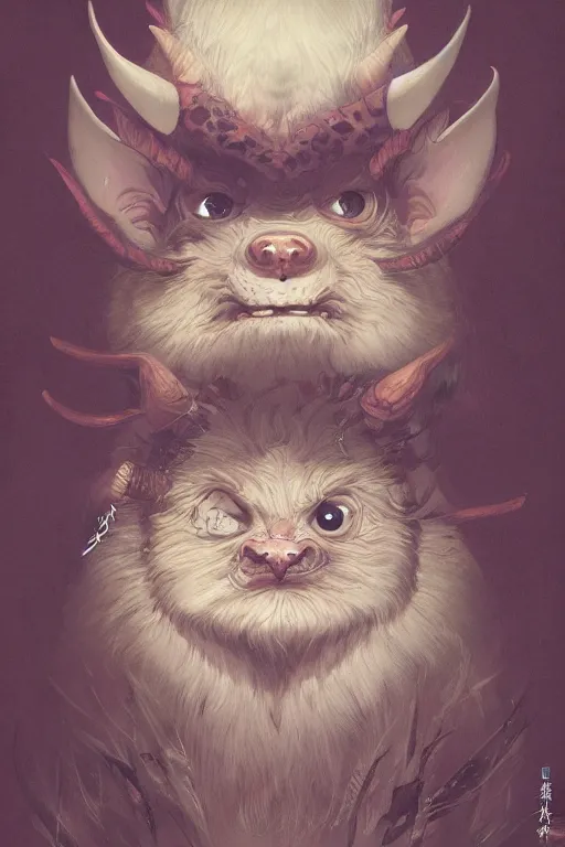 Image similar to a portrait of a cute japanese devil animal pet illustrated by miyazaki by karol bak, james jean, tom bagshaw, rococo, sharp focus, trending on artstation, cinematic lighting, hyper realism, octane render, 8 k, hyper detailed, vivid, ultra detailed, highly detailed